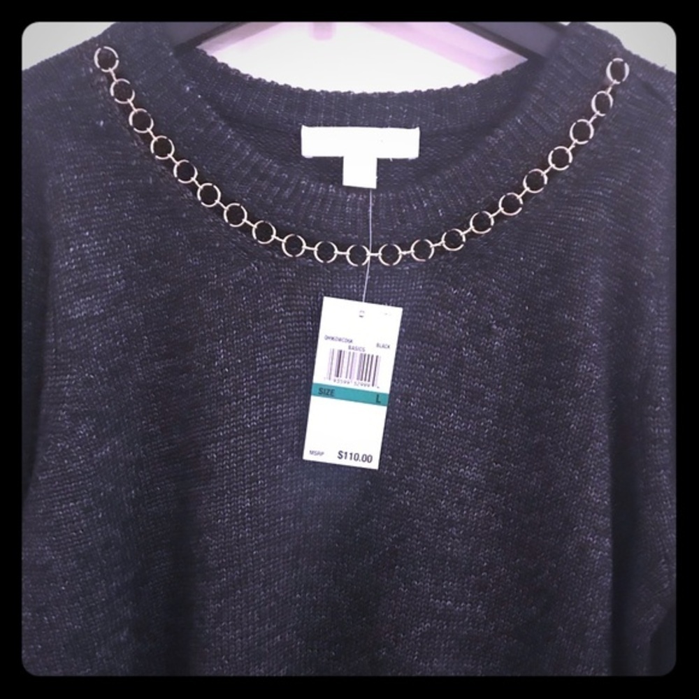 Michael kors Black Metallic Long sleeve marbled chain‎ link ribbed knit sweater